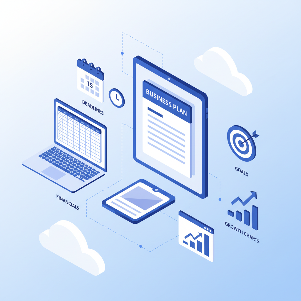 BusinessPlan Toolkit isometric illustration of planning tools