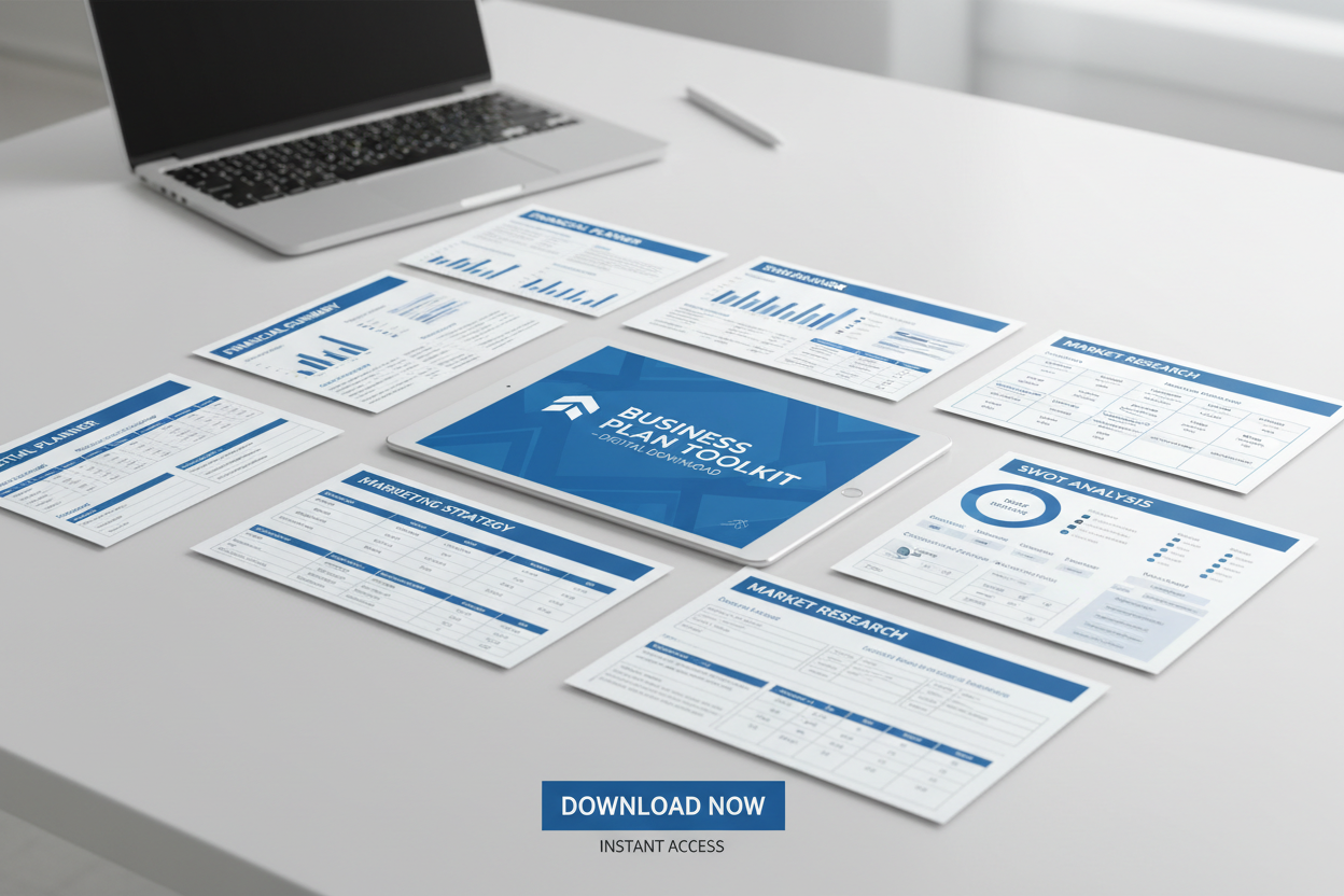 BusinessPlan Toolkit promotional banner with template pages