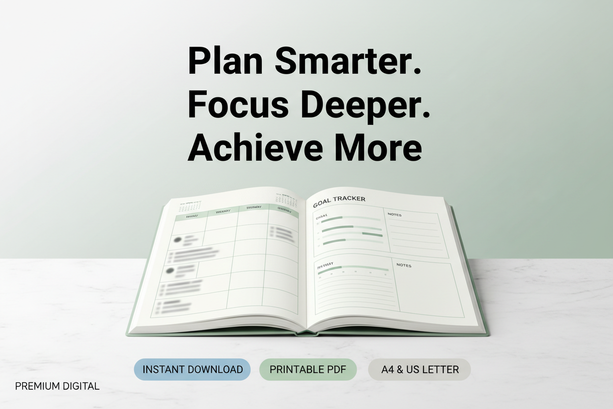 Weekly Digital Planner call-to-action slide – Plan Smarter, Focus Deeper, Achieve More – instant download